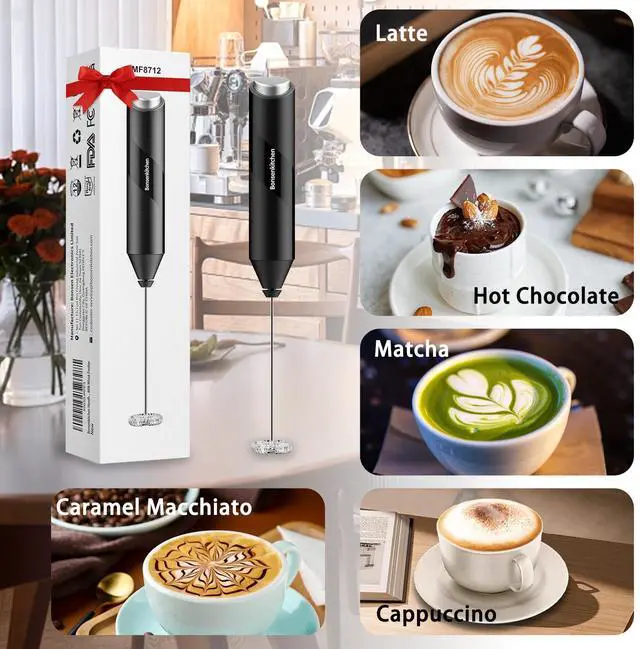 Alt view image 2 of 6 - Bonsenkitchen Handheld Milk Frother, Electric Foam Maker with Stainless Steel Whisk, Battery - Operated Drink Mixer for Coffee, Lattes, Cappuccino, Matcha