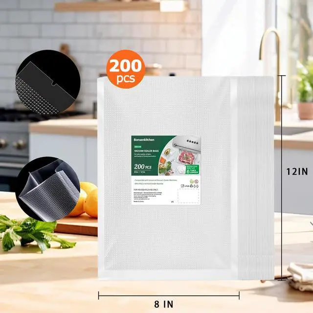 Alt view image 2 of 7 - Bonsenkitchen Vacuum Sealer Rolls, 2 Packs 8"x20': BPA-Free, Durable Commercial-Grade Rolls for Customized Food Preservation & Sous Vide Cooking