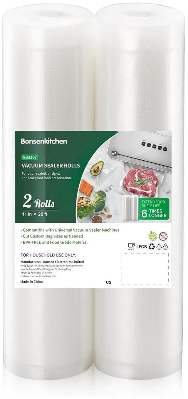Main image of Bonsenkitchen Vacuum Sealer Roll Bags, 11"x50' 2-Pack, BPA-Free, Commercial-Grade, Customizable Rolls for Versatile Food Storage & Sous Vide Solutions