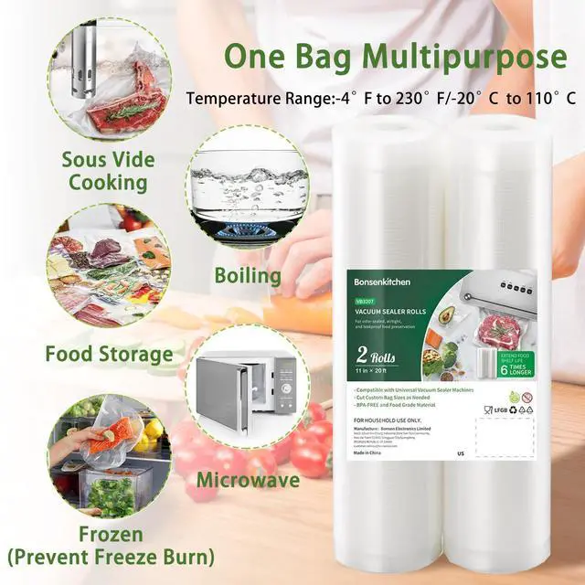 Alt view image 6 of 7 - Bonsenkitchen Vacuum Sealer Roll Bags, 11"x50' 2-Pack, BPA-Free, Commercial-Grade, Customizable Rolls for Versatile Food Storage & Sous Vide Solutions