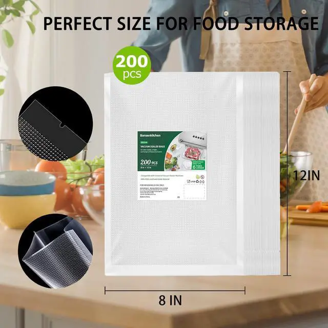 Alt view image 5 of 7 - Bonsenkitchen Vacuum Sealer Rolls, 6-Pack (3 x 11"x20' + 3 x 8"x20'), BPA-Free Commercial Grade, Customizable for Food Storage & Sous Vide Cooking