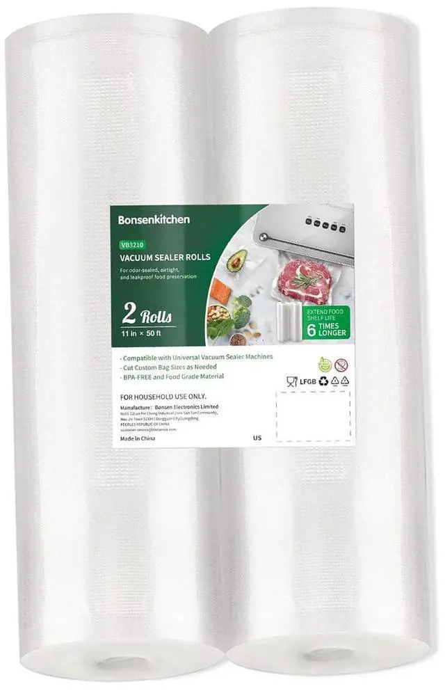 Main image of Bonsenkitchen Vacuum Sealer Rolls, 8"x50' & 11"x50', BPA-Free, Commercial-Grade, Durable Customizable Bags for Efficient Food Storage & Sous Vide Cooking
