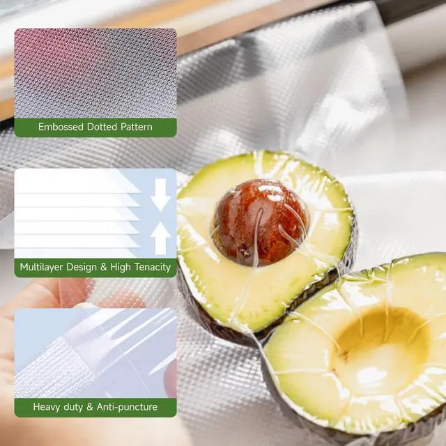 Alt view image 3 of 7 - Bonsenkitchen Vacuum Sealer Bags, 200 Qt 8"x12": BPA-Free, Commercial-Grade, Thick Embossed Bags for Long-Term Food Storage & Sous Vide Cooking
