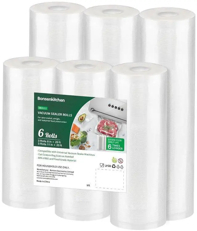 Main image of Bonsenkitchen 8"x150' Food Vacuum Seal Roll Keeper with Cutter, Commercial Grade, BPA-Free, Ideal for Meal Prep, Sous Vide Cooking, and Long-Term Storage