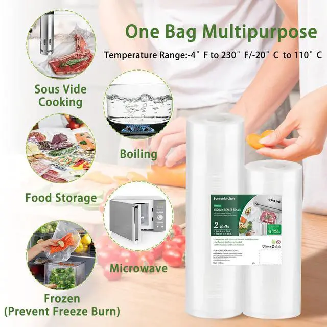 Alt view image 6 of 7 - Bonsenkitchen Vacuum Sealer Bags, 200 Qt 8"x12": BPA-Free, Commercial-Grade, Thick Embossed Bags for Long-Term Food Storage & Sous Vide Cooking