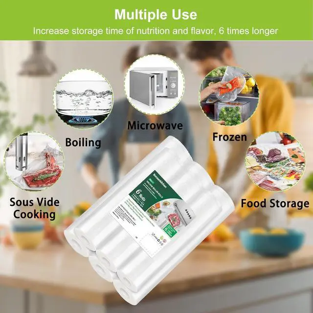 Alt view image 4 of 7 - Bonsenkitchen 8"x150' Food Vacuum Seal Roll Keeper with Cutter, Commercial Grade, BPA-Free, Ideal for Meal Prep, Sous Vide Cooking, and Long-Term Storage