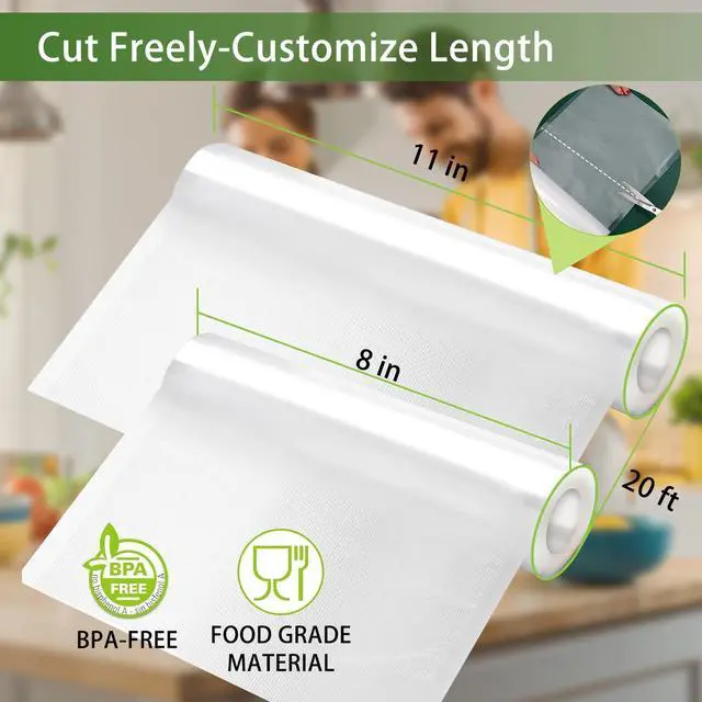 Alt view image 5 of 7 - Bonsenkitchen 8"x150' Food Vacuum Seal Roll Keeper with Cutter, Commercial Grade, BPA-Free, Ideal for Meal Prep, Sous Vide Cooking, and Long-Term Storage