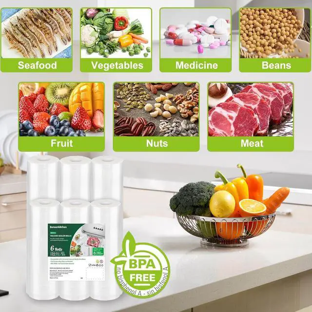 Alt view image 6 of 7 - Bonsenkitchen 8"x150' Food Vacuum Seal Roll Keeper with Cutter, Commercial Grade, BPA-Free, Ideal for Meal Prep, Sous Vide Cooking, and Long-Term Storage