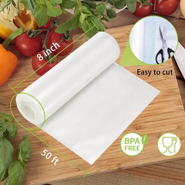 Alt view image 2 of 6 - Bonsenkitchen Vacuum Sealer Rolls, 8"x50' 2-Pack, BPA-Free, Heavy-Duty Commercial Grade, Customizable for Food Storage & Sous Vide Cooking