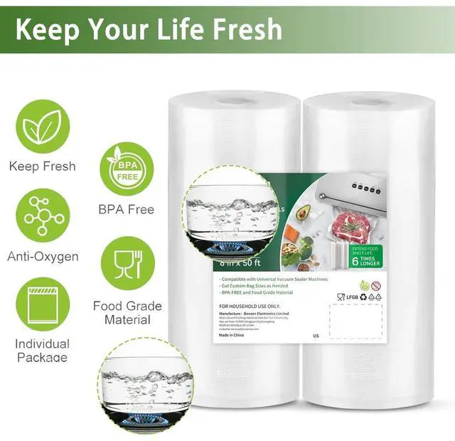 Alt view image 6 of 6 - Bonsenkitchen Vacuum Sealer Rolls, 8"x50' 2-Pack, BPA-Free, Heavy-Duty Commercial Grade, Customizable for Food Storage & Sous Vide Cooking