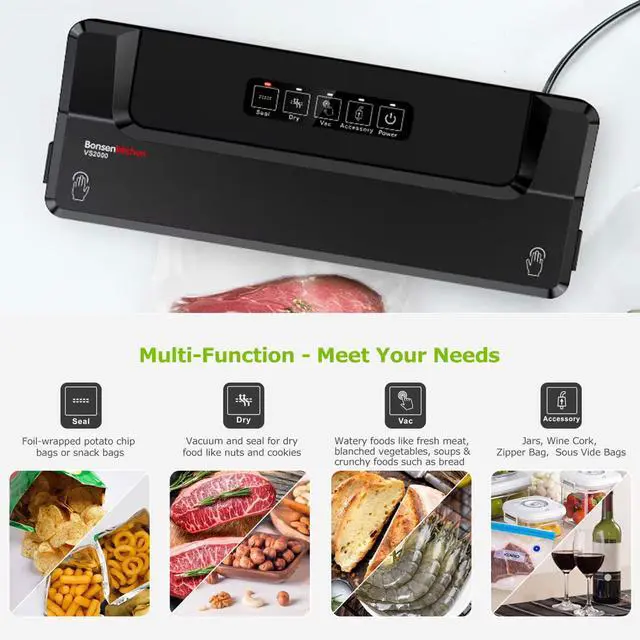 Alt view image 2 of 6 - Bonsenkitchen Vacuum Sealer Machine, Fast Compact Food Sealer with Globefish Tech, Multi Functional, Includes Vacuum Bags & Hose, Black