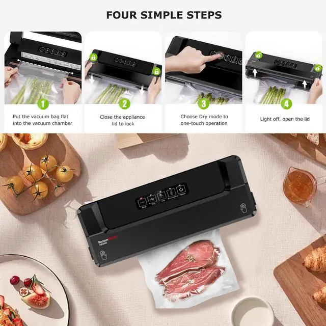 Alt view image 5 of 6 - Bonsenkitchen Vacuum Sealer Machine, Fast Compact Food Sealer with Globefish Tech, Multi Functional, Includes Vacuum Bags & Hose, Black