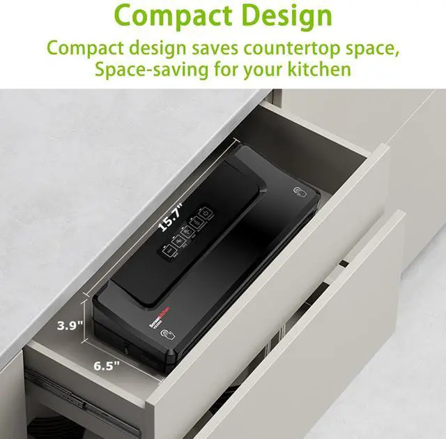 Alt view image 6 of 6 - Bonsenkitchen Vacuum Sealer Machine, Fast Compact Food Sealer with Globefish Tech, Multi Functional, Includes Vacuum Bags & Hose, Black