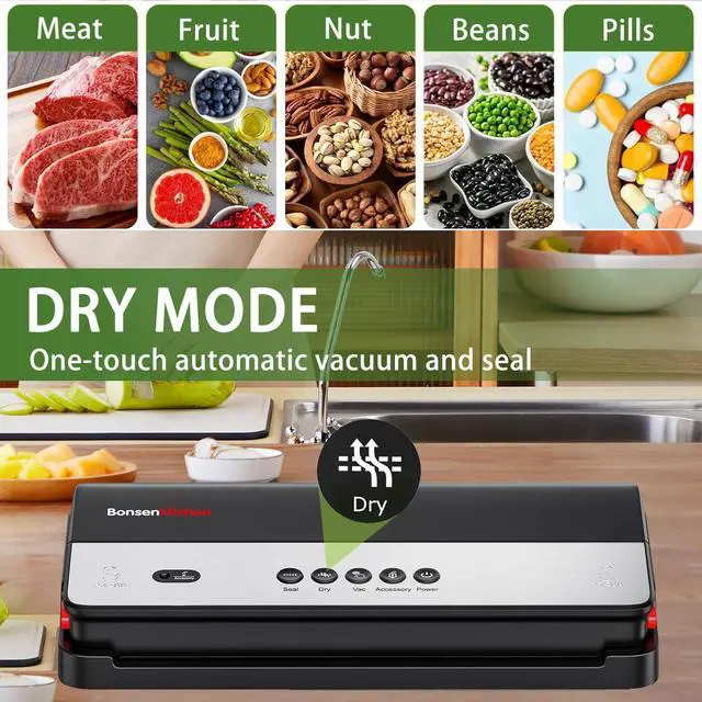 Alt view image 2 of 7 - Bonsenkitchen Vacuum Sealer Machine, Multi Functional Food Sealer with Built in Cutter & Bag Storage, Globefish Tech, Includes Vacuum Bags & Roll Bag, Bundle with 3 rolls 240"W x 8"/11"H sealer bags