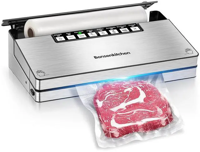 Main image of Bonsenkitchen Vacuum Sealer Machine, Stainless Steel Food Sealer with 8-in-1 System & 6 Modes, Built in Cutter & Bag Storage, Starter Kit, Bright Silver