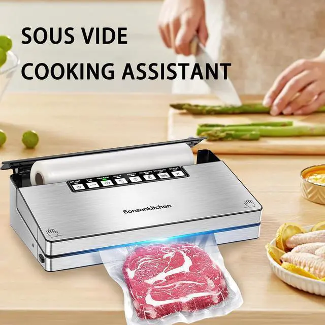 Alt view image 2 of 6 - Bonsenkitchen Vacuum Sealer Machine, Stainless Steel Food Sealer with 8-in-1 System & 6 Modes, Built in Cutter & Bag Storage, Starter Kit, Bright Silver