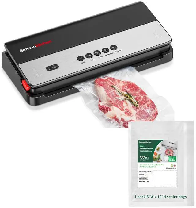 Main image of Bonsenkitchen Vacuum Sealer Machine, Multi Functional Food Sealer with Built in Cutter & Bag Storage, Globefish Tech, Includes Vacuum Bags & Roll Bag, Bundle with 1 pack 6W x 10H sealer bags