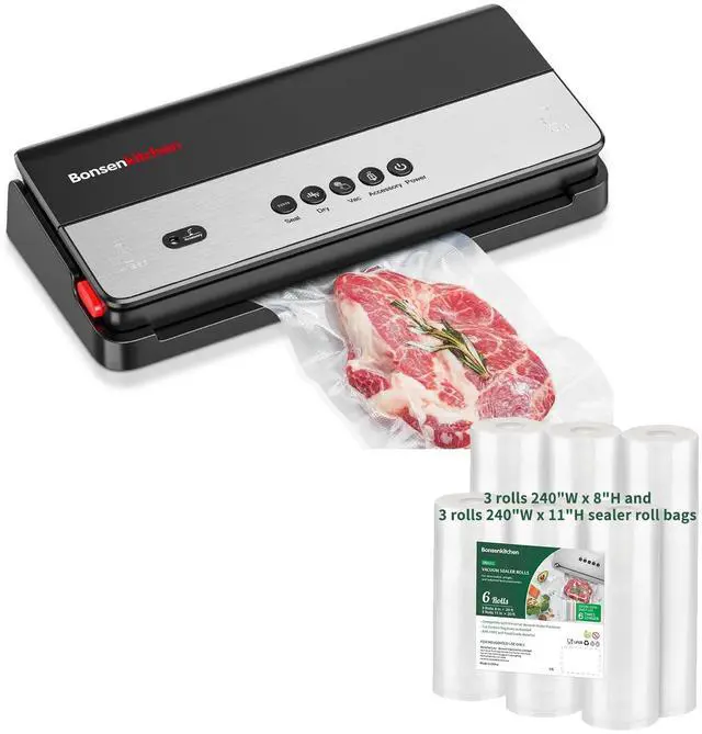 Main image of Bonsenkitchen Vacuum Sealer Machine, Multi Functional Food Sealer with Built in Cutter & Bag Storage, Globefish Tech, Includes Vacuum Bags & Roll Bag, Bundle with 3 rolls 240"W x 8"/11"H sealer bags