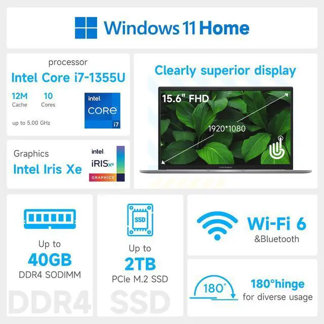 Alt view image 2 of 7 - ASUS Vivobook 15 Pro Business Laptop, 15.6" FHD Touchscreen, Intel 10-Core i7-1355U, 16GB RAM, 1TB SSD, Backlit KB, Webcam, Touchpad, HDMI, Wi-Fi 6, Windows 11 Pro, Silver
