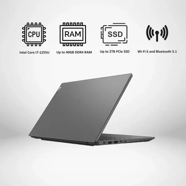 Alt view image 3 of 5 - Lenovo V-Series V15 Business Laptop, 15.6" FHD 1920*1080, Intel Core i7 1255U, Intel Iris Xe Graphics, 16GB RAM, 512GB PCIe M.2 SSD, Wi-Fi, HDMI, Webcam, Windows 11 Pro, Grey