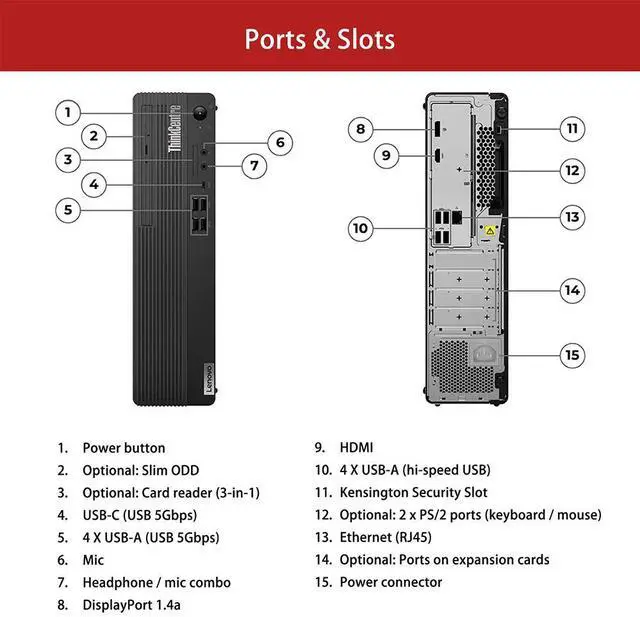 Alt view image 5 of 6 - Lenovo ThinkCentre M70s Business SFF Desktop, Intel Core i5-14400, 16GB DDR5 RAM, 512GB SSD, Wi-Fi 6, Windows 11 Pro, Black