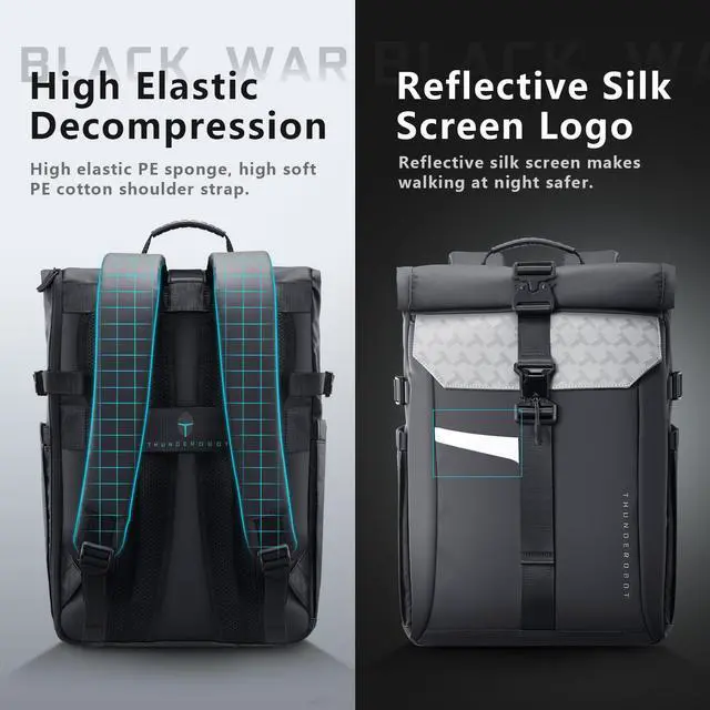 Alt view image 4 of 7 - Thunderobot Dark Warrior Pro 17.3" Gaming Laptop Backpack, Travel Computer Bag, Water-Resistant, Anti-Scratch, Large Capacity, Business Casual, Black