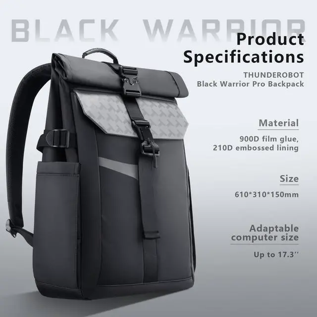 Alt view image 6 of 7 - Thunderobot Dark Warrior Pro 17.3" Gaming Laptop Backpack, Travel Computer Bag, Water-Resistant, Anti-Scratch, Large Capacity, Business Casual, Black