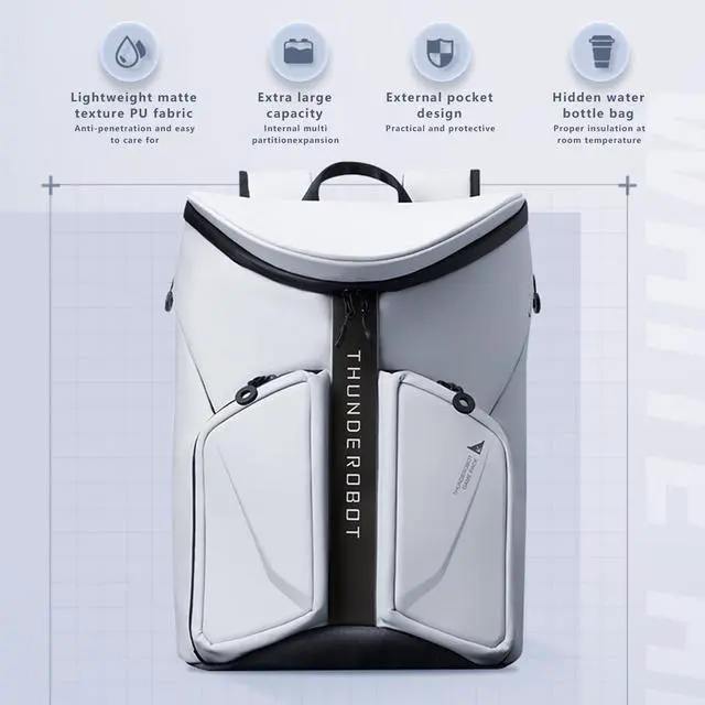 Alt view image 5 of 6 - Thunderobot Plus 17.3 Inch Laptop Backpack, Gaming & Business Backpack for Men, Anti-Wear Travel Bookbag, White