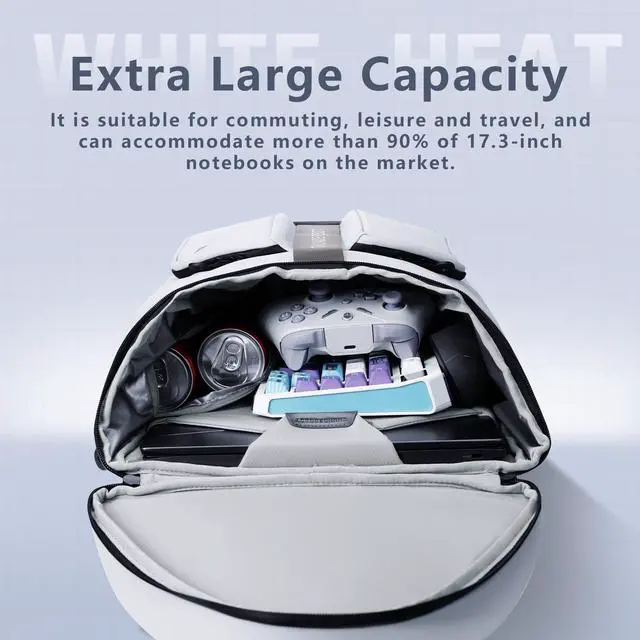 Alt view image 6 of 6 - Thunderobot Plus 17.3 Inch Laptop Backpack, Gaming & Business Backpack for Men, Anti-Wear Travel Bookbag, White