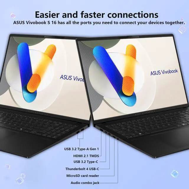 Alt view image 6 of 7 - ASUS Vivobook S 16 AI Copilot+ Business Laptop, 15.6 2.8K(2880x1620) 120Hz, AMD Ryzen AI 9 HX 370, 32GB RAM, 1TB SSD, Radeon Graphics, Wi-Fi 6, RGB Backlit, FHD Camera, Windows 11 Home, Black