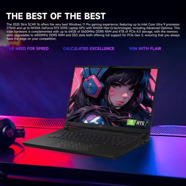 Alt view image 7 of 7 - ASUS ROG Strix SCAR Ultra 9 RTX 5090 Gaming Laptop, 16" WQXGA 240Hz, Intel Core Ultra 9 275HX, NVIDIA GeForce RTX 5090, 64GB DDR5 RAM, 2TB SSD, Wi-Fi 7, RGB Backlit Keyboard, Window 11 Pro, Black