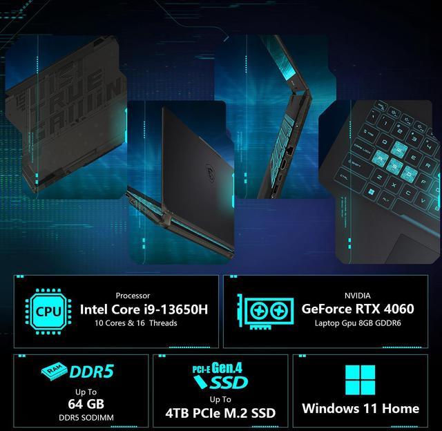 Alt view image 5 of 7 - MSI Cyborg 15 Gaming Laptop, 15.6 FHD 144Hz, Intel i7-12650H, NVIDIA RTX 4060, 32GB DDR5 RAM, 1TB SSD, Wi-Fi 6, Windows 11 Home, Black