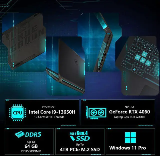 Alt view image 5 of 7 - MSI Cyborg 15 Gaming Laptop, 15.6 FHD 144Hz, Intel i7-12650H, NVIDIA RTX 4060, 32GB DDR5 RAM, 1TB SSD, Wi-Fi 6, Windows 11 Pro, Black