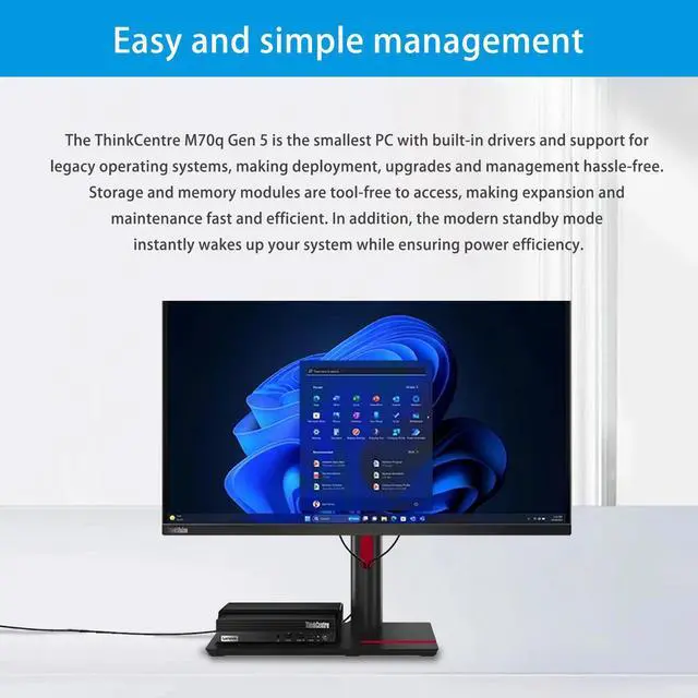 Alt view image 7 of 7 - Lenovo ThinkCentre M70q Tiny Business Desktop, Intel Core i5-14400T, 16GB DDR5, 512GB SSD, HDMI, DP, Wi-Fi 6E, Support 3-Monitor 4K, Wired KB & Mouse, Windows 11 Pro, Black