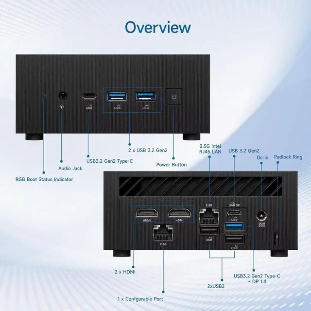 Alt view image 6 of 7 - ASUS ExpertCenter PN65 Business Mini Desktop, Intel Core Ultra 7 155H, 32GB DDR5 RAM, 1TB PCIe SSD, HDMI, RJ-45, Wi-Fi 7, Windows 11 Pro, Black