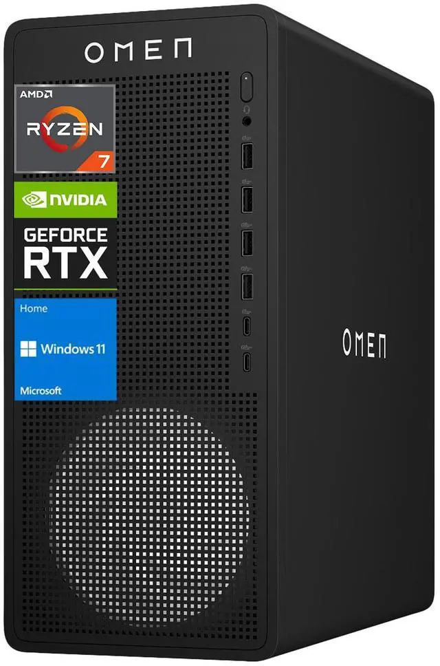 Main image of HP OMEN 16L RTX 5060 Gaming Desktop, AMD Ryzen 7 8700F, NVIDIA RTX 5060,16GB DDR5 RAM, 1TB SSD, DP, RJ-45, Wi-Fi 6, W11 Home, Black