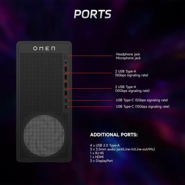 Alt view image 5 of 7 - HP OMEN 16L RTX 5060 Gaming Desktop, AMD Ryzen 7 8700F, NVIDIA RTX 5060,16GB DDR5 RAM, 1TB SSD, DP, RJ-45, Wi-Fi 6, W11 Home, Black
