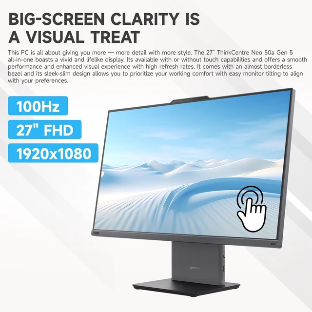 Alt view image 3 of 7 - Lenovo ThinkCentre 27" All-in-One, Intel Core i7-13620H, 16GB DDR5 RAM, 1TB SSD, Windows 11 Pro, Black