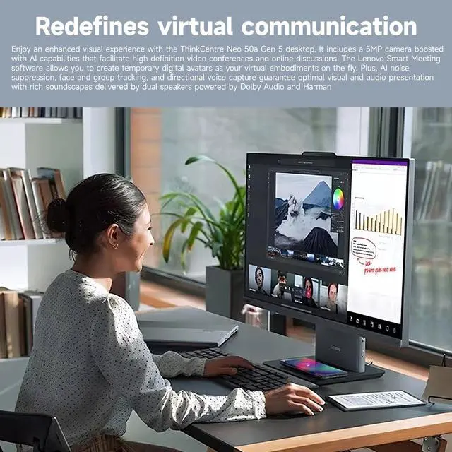 Alt view image 5 of 7 - Lenovo ThinkCentre 27" All-in-One, Intel Core i7-13620H, 16GB DDR5 RAM, 1TB SSD, Windows 11 Pro, Black