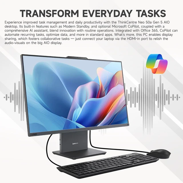 Alt view image 6 of 7 - Lenovo ThinkCentre 27" All-in-One, Intel Core i7-13620H, 16GB DDR5 RAM, 1TB SSD, Windows 11 Pro, Black