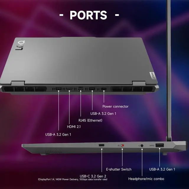 Alt view image 6 of 7 - Lenovo LOQ 15.6" FHD 144Hz Ryzen 7 RTX 4060 Gaming Laptop, AMD Ryzen 7 7435HS, NVIDIA GeForce RTX 4060, 16GB DDR5 RAM, 1TB SSD, RJ-45, Backlit KB, Wi-Fi 6, Windows 11 Home, Grey