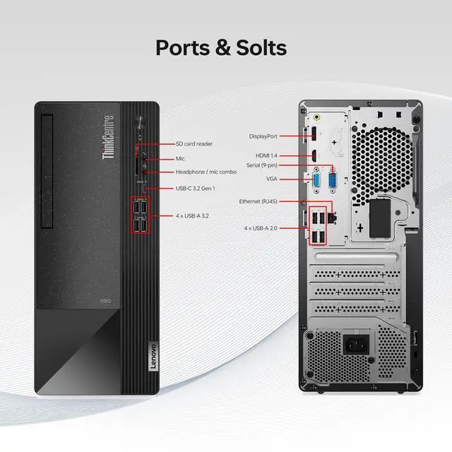 Alt view image 6 of 6 - Lenovo ThinkCentre neo 50t Business Tower Desktop, Intel Core i3-13100, 16GB DDR5 RAM, 1TB SSD, Wi-Fi, Windows 11 Pro, Black