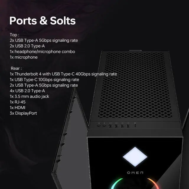 Alt view image 6 of 7 - HP OMEN 45L GT22 RTX 5090 RTX 5090 Gaming Desktop, Intel Ultra 9 285K, NVIDIA RTX 5090, 64GB DDR5 RAM, 4TB SSD, RGB Light Studio & Gaming Hub,Wi-Fi 6, Windows 11 Home, Black