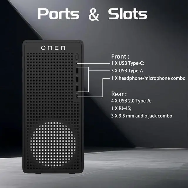 Alt view image 3 of 7 - HP OMEN 16L i7 RTX 5060 Ti Gaming Desktop, Intel Core i7-14700F, NVIDIA GeForce RTX 5060 Ti, 32GB DDR5 RAM, 1TB SSD, DP, RJ-45, Wi-Fi 6, Windows 11 Home, Black