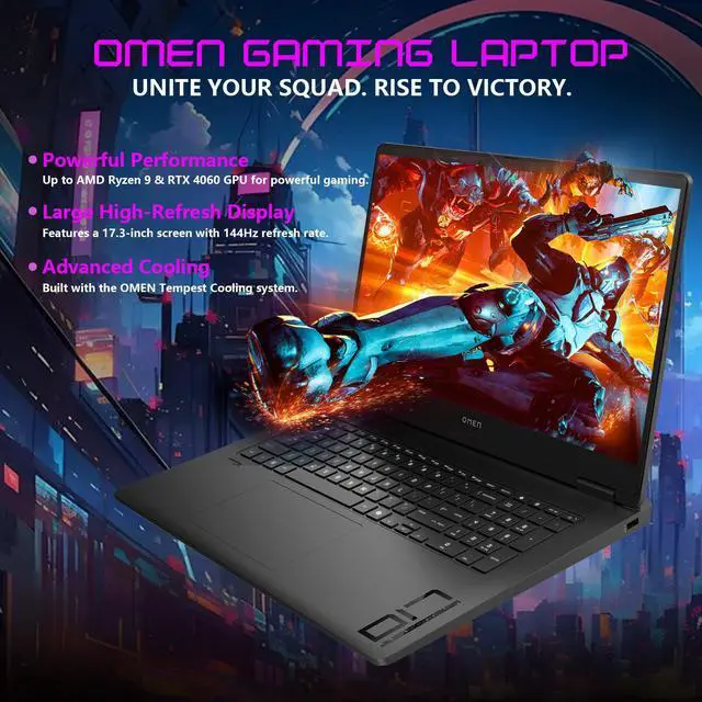 Alt view image 2 of 7 - HP OMEN 17.3" AI-Boosted FPS FHD 144Hz IPS Gaming Laptop, AMD Ryzen AI 9 365(Beats i9), NIVIDIA GeForce RTX 5060, 16GB DDR5, 1TB SSD, RGB Backlit KB, Wi-Fi 6, EyeSafe Low Blue Light, Windows 11 Home