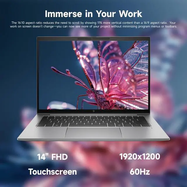 Alt view image 6 of 6 - HP ZBook Firefly G11 Business Laptop, 14" FHD+ Touchscreen, Intel Core Ultra 7 165H, NVIDIA RTX A500, 32GB DDR5, 1TB SSD, Fingerprint, Backlit, Wi-Fi 6E, Win 11 Pro