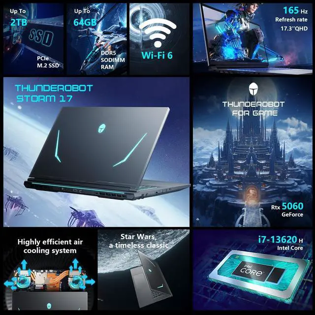 Alt view image 3 of 7 - Thunderobot Storm 17 Gaming Laptop, 17.3" QHD 165Hz, Intel Core i7-13620H, GeForce RTX 5060, 32GB DDR5,1TB SSD, Wi-Fi 6, Windows 11 Home