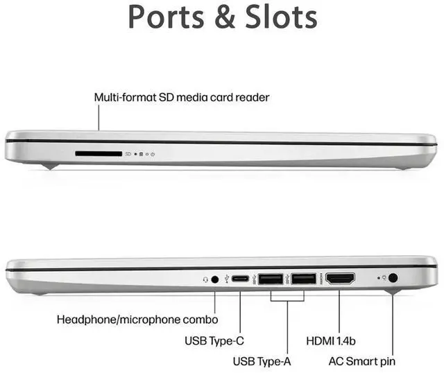 Alt view image 3 of 7 - HP Premium 14" HD Laptop, Copilot AI, Intel N150, 4GB RAM, 128GB eMMC, SD Card Reader, Webcam, HDMI, Wi-Fi 6, Windows 11 Home, Silver
