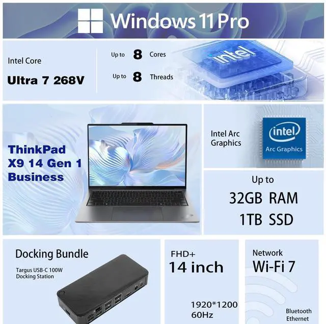 Alt view image 2 of 6 - Lenovo ThinkPad X9 Business Laptop, 14" FHD+, Intel Core Ultra 7 268V, 32GB DDR5, 1TB SSD, Fingerprint, Backlit Keyboard, Wi-Fi 7, Windows 11 Pro, Grey