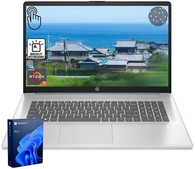Main image of HP 17.3" Touch Business Laptop, 17.3" HD+ Touchscreen, AMD Ryzen 5 7430U, 32GB RAM, 2TB PCIe SSD, Backlit Keyboard, Fingerprint Reader, Webcam, HDMI, Wi-Fi 6, Windows 11 Pro, Blue